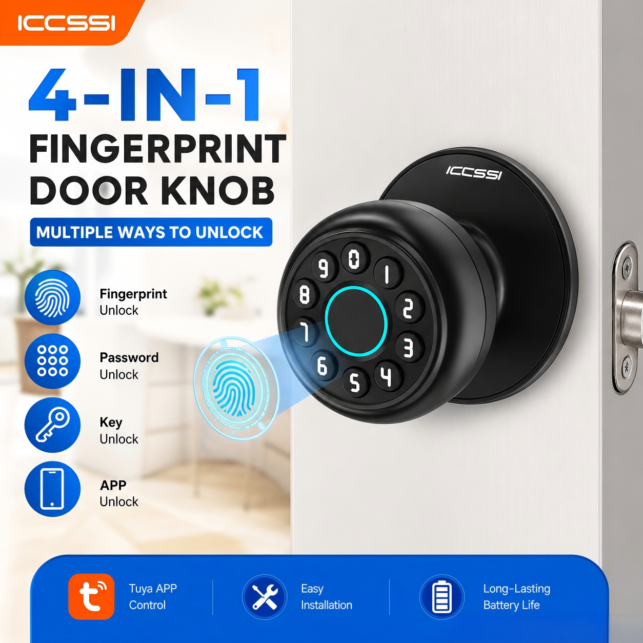 Airbnb Smart Home - ICCSSI K10CPLUS Smart Lock Tuya Spherical